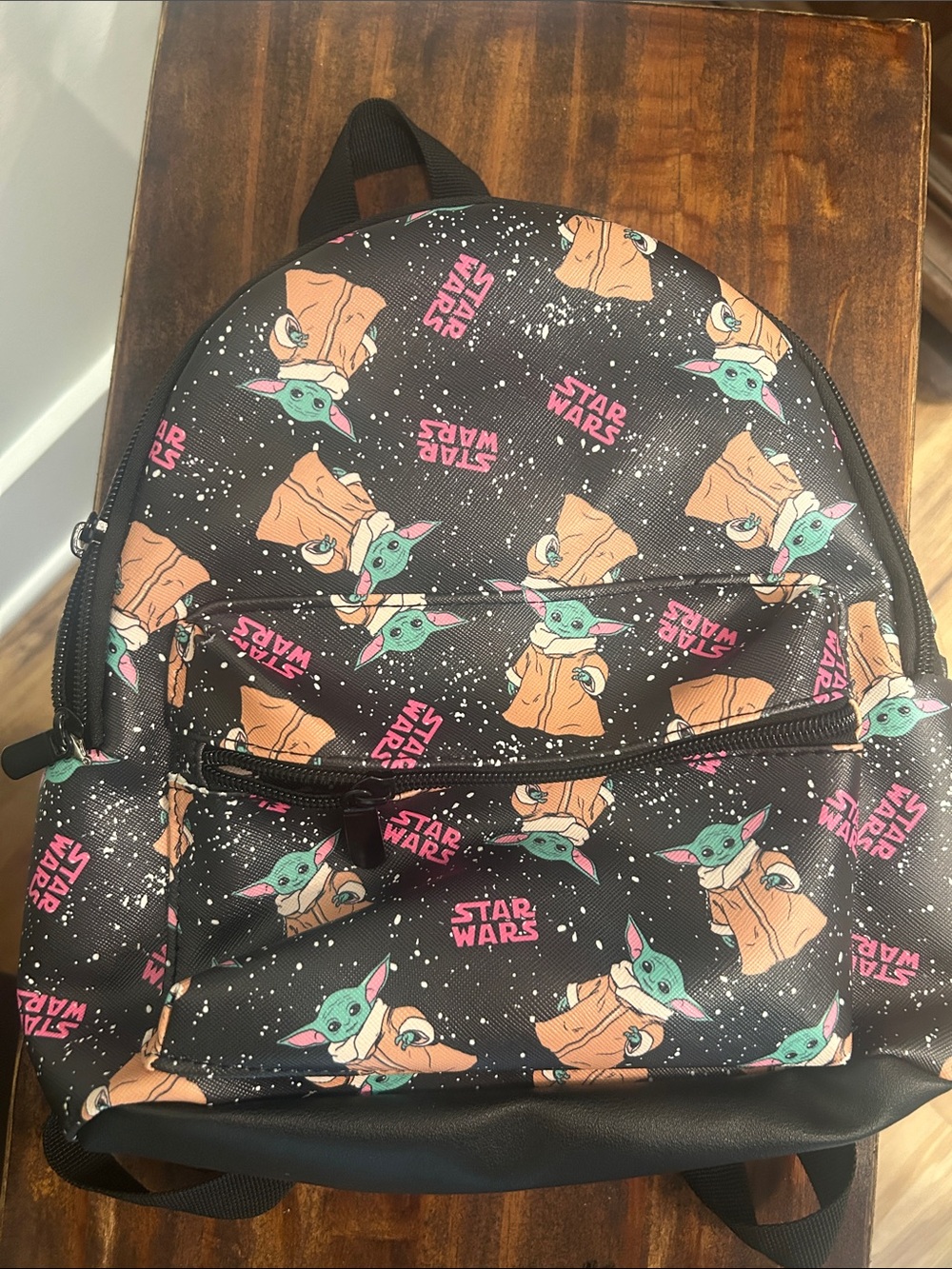 Star Wars Kids Black Backpack with Green Grogu and Pink Logos
